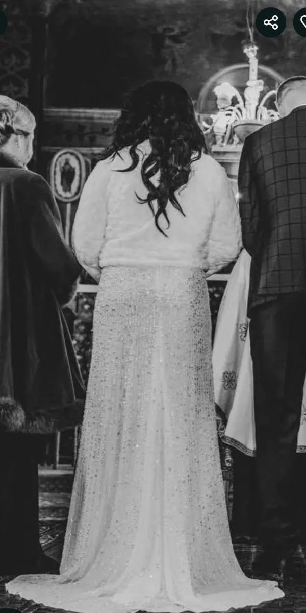 Rochie de ocazie M | Alb, Midi, Mânecă lungă, Paiete - Image 3