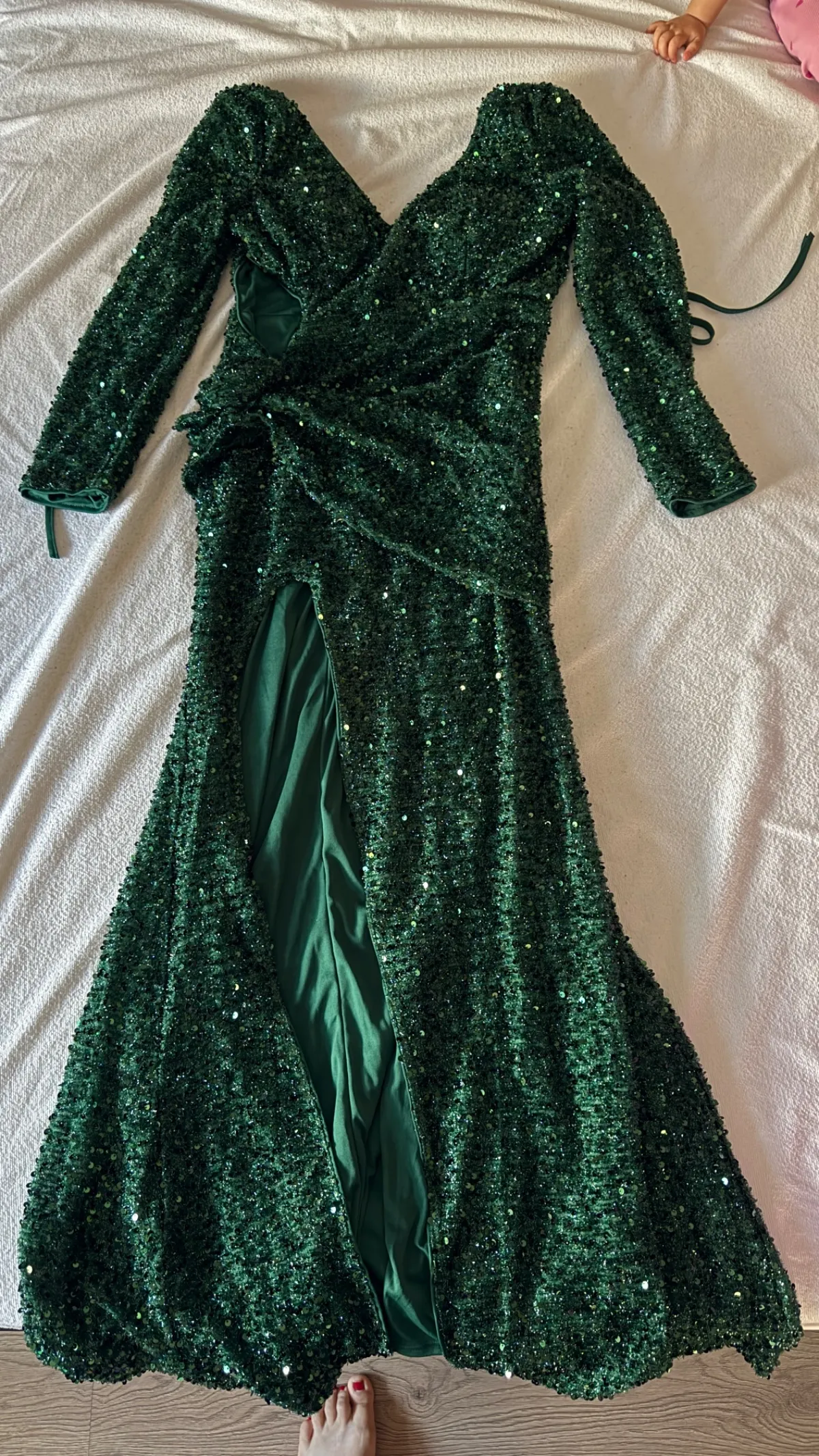 Rochie de seară L | Verde, Midi, Mânecă lungă, Paiete - Image 4