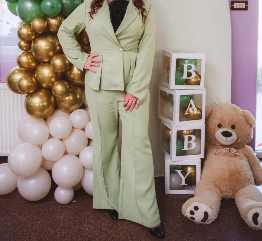 Costum cu sacou și pantaloni L | Verde lime, Volane, Elastan - Image 5
