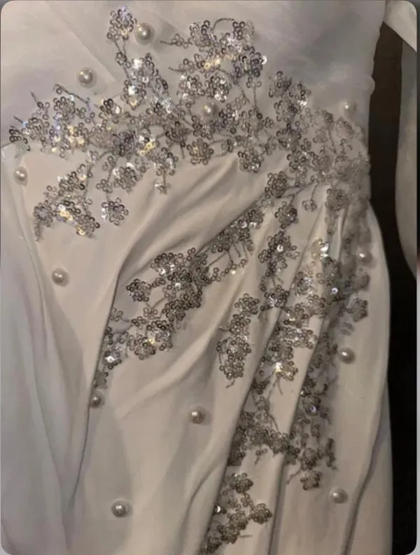Rochie de ocazie S-M | Alb, Midi, Mânecă lungă, Broderie, Mătase - Image 3
