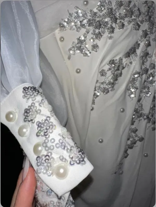 Rochie de ocazie S-M | Alb, Midi, Mânecă lungă, Broderie, Mătase - Image 4