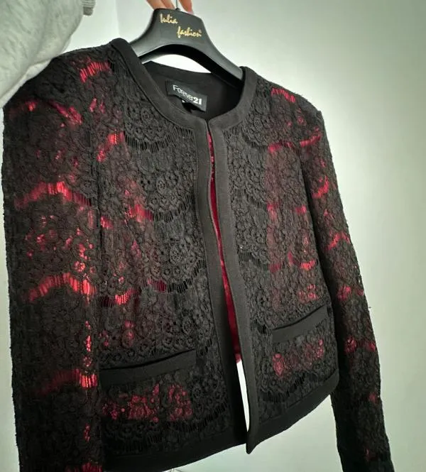 Blazer Forever21 S | Negru, Fără glugă, Dantelă, Bumbac - Image 2