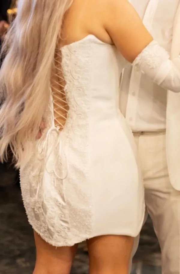 Rochie de ocazie Rusu Bianca S | Alb, Mini, Cu umerii goi, Dantelă, Bumbac - Image 3