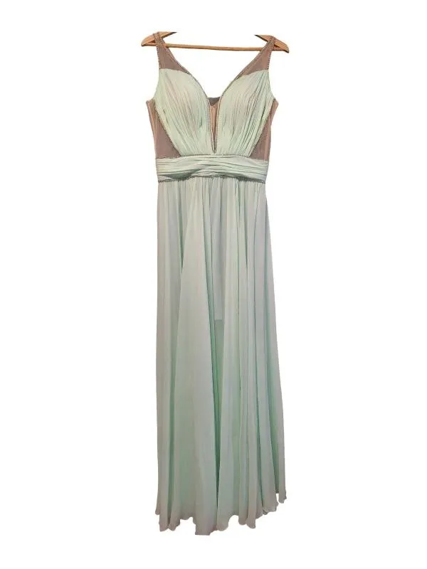 Rochie de ocazie B.D. L | Verde mentă, Maxi, Fără mâneci, Tall, Pliuri