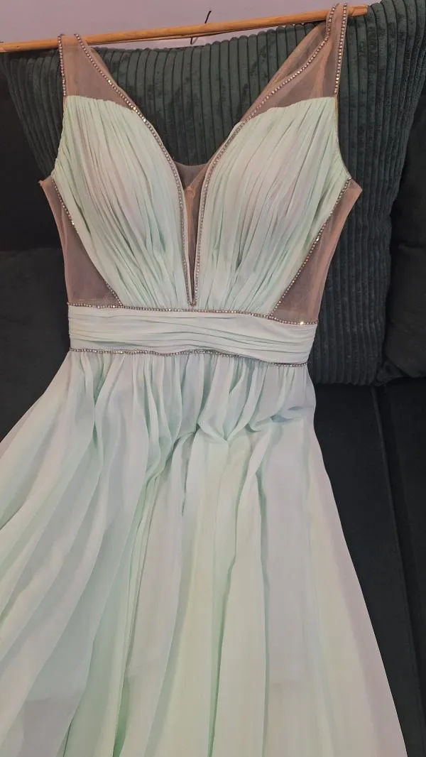 Rochie de ocazie B.D. L | Verde mentă, Maxi, Fără mâneci, Tall, Pliuri - Image 4