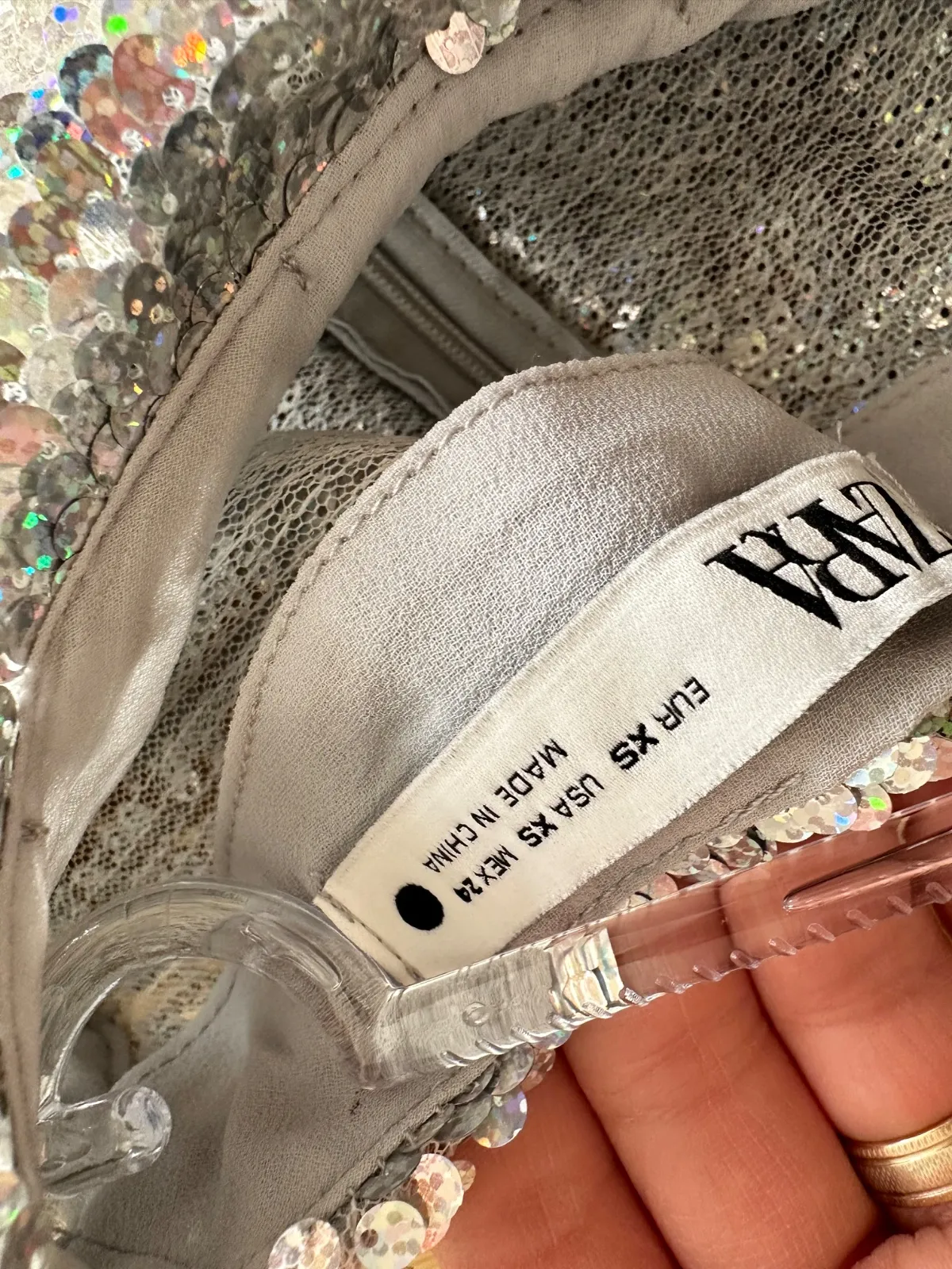 Rochie de seară Zara XS | Argintiu, Mini, Mânecă lungă, Paiete, Poliester - Image 4