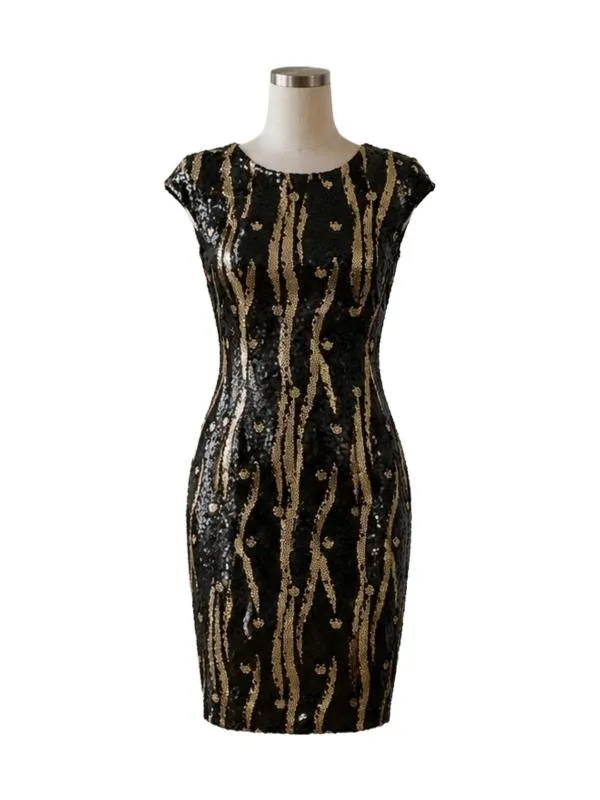 Rochie de ocazie L | Negru, Mini, Fără mâneci, Paiete, Poliester