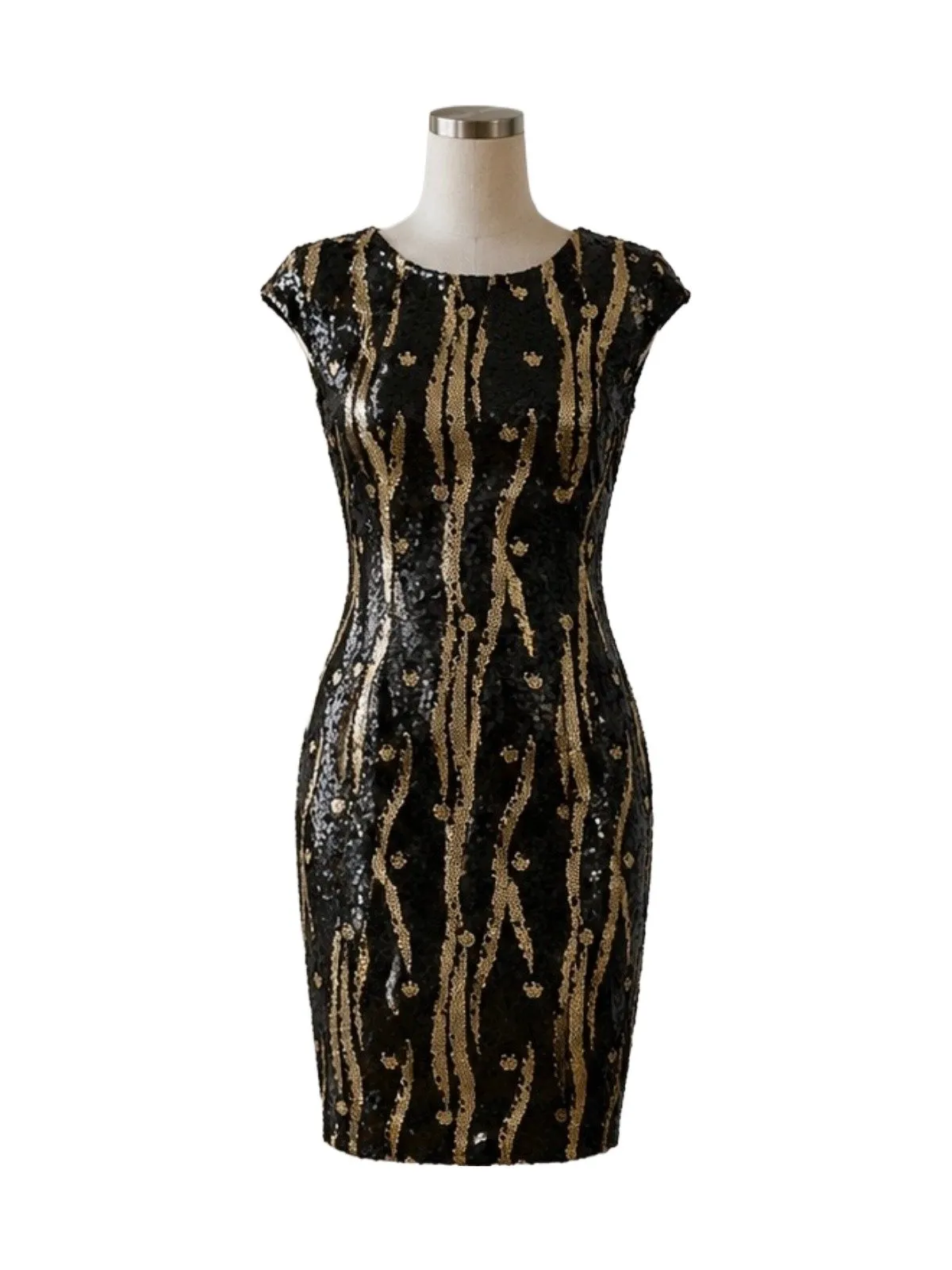 Rochie de ocazie L | Negru, Mini, Fără mâneci, Paiete, Poliester