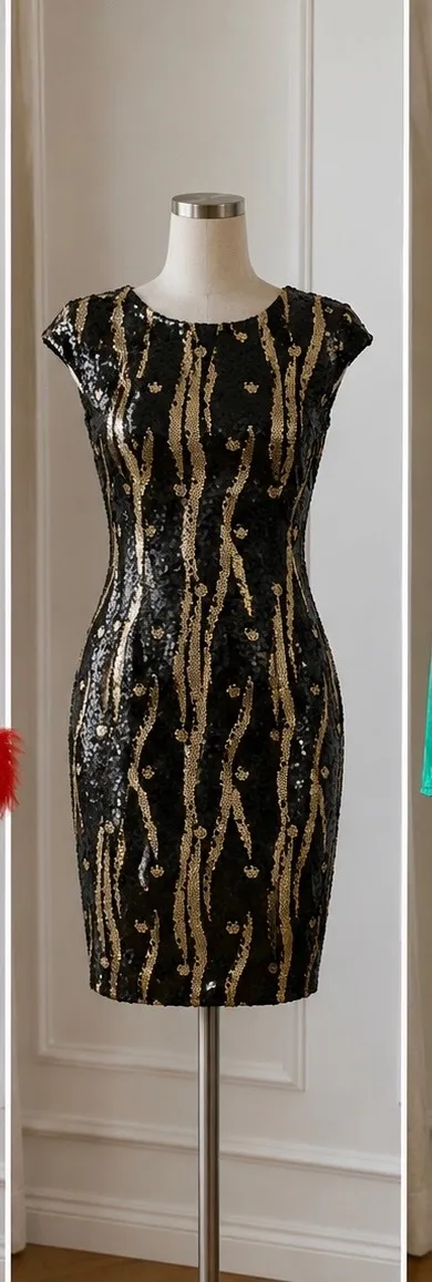 Rochie de ocazie L | Negru, Mini, Fără mâneci, Paiete, Poliester - Image 5