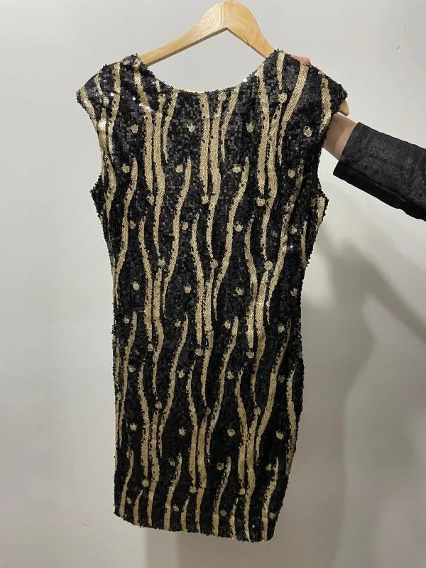 Rochie de ocazie L | Negru, Mini, Fără mâneci, Paiete, Poliester - Image 2