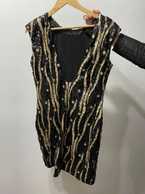 Rochie de ocazie L | Negru, Mini, Fără mâneci, Paiete, Poliester - Image 3