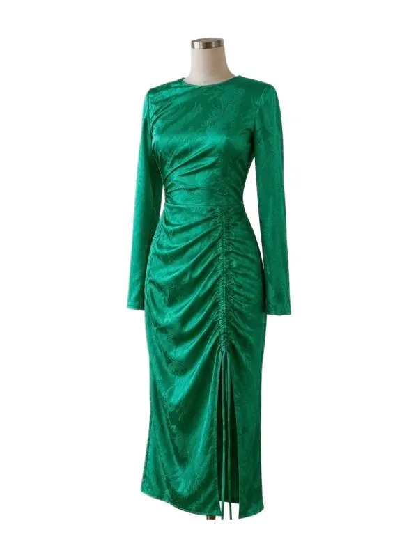Rochie de seară H&M XS | Verde, Maxi, Mânecă lungă, Cu decupaje, Bumbac