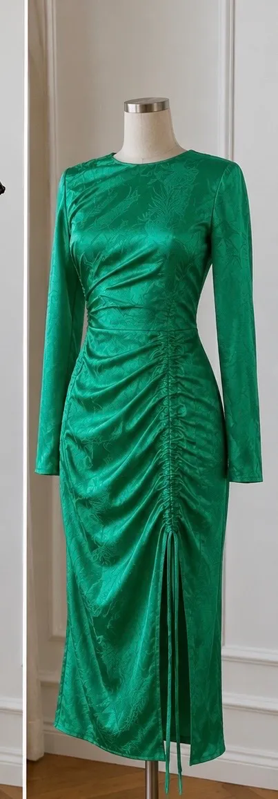 Rochie de seară H&M XS | Verde, Maxi, Mânecă lungă, Cu decupaje, Bumbac - Image 6