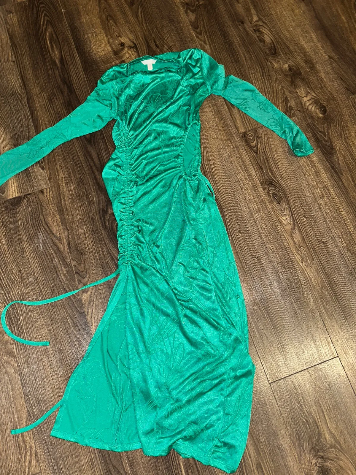 Rochie de seară H&M XS | Verde, Maxi, Mânecă lungă, Cu decupaje, Bumbac - Image 2