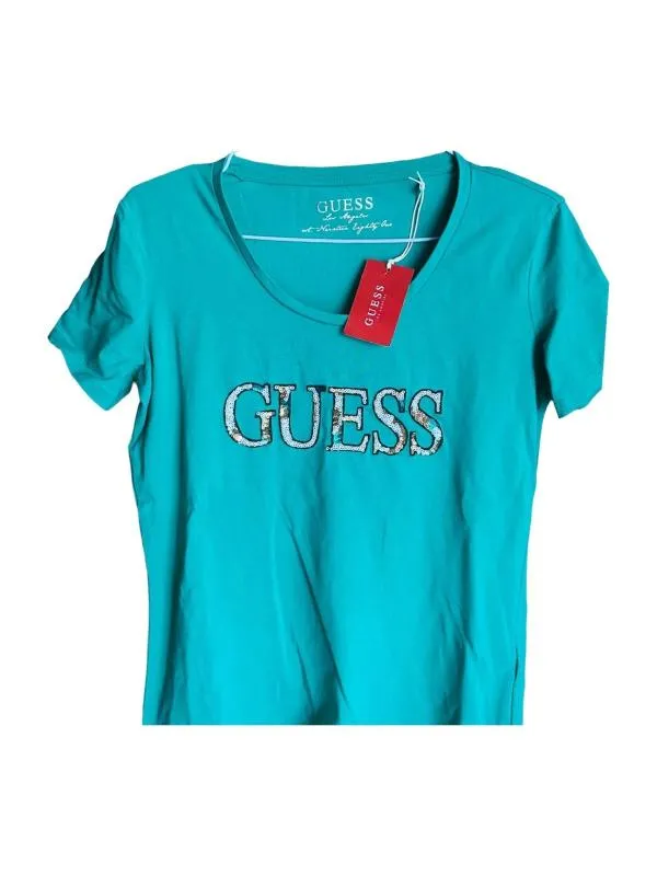 Tricou Guess M | Verde, Normal, Logo, Bumbac