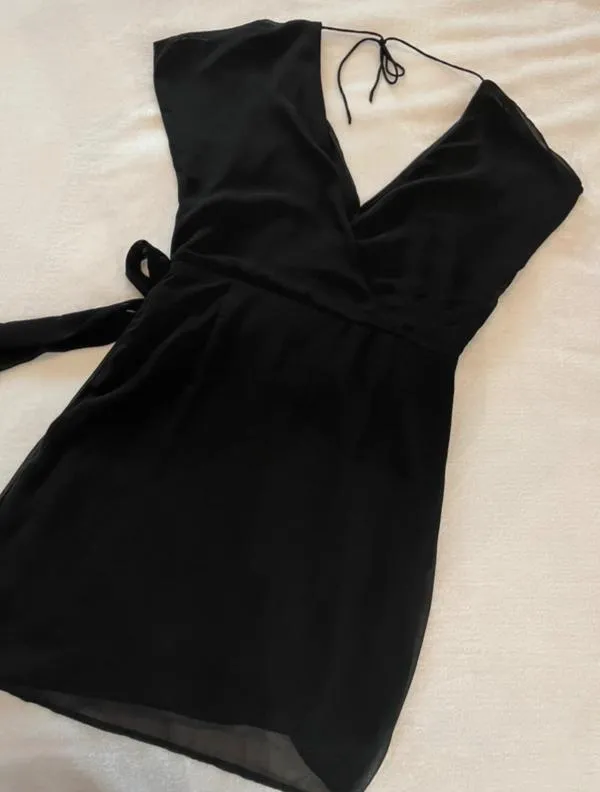Rochie de seară Neo Noir M | Negru, Mini, Pe un umăr, Monocrom, Drapat, Vâscoză - Image 4