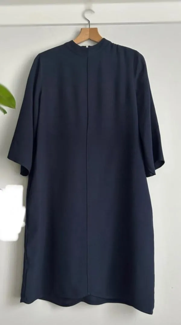 Rochie office Second Female XS | Bleumarin, Midi, Mânecă trei sferturi, Monocrom, Vâscoză - Image 11