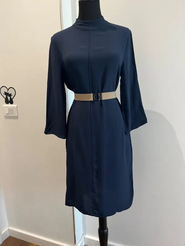 Rochie office Second Female XS | Bleumarin, Midi, Mânecă trei sferturi, Monocrom, Vâscoză - Image 2