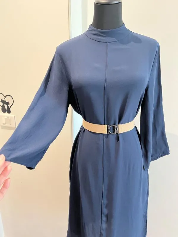 Rochie office Second Female XS | Bleumarin, Midi, Mânecă trei sferturi, Monocrom, Vâscoză - Image 3
