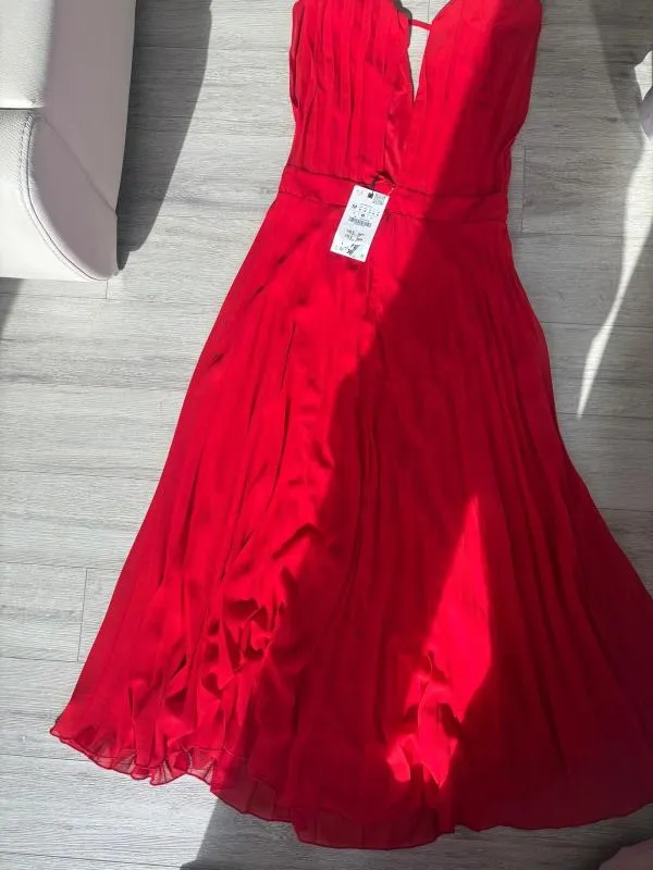 Rochie de vară Zara M | Roșu, Maxi, Fără mâneci, Monocrom - Image 4