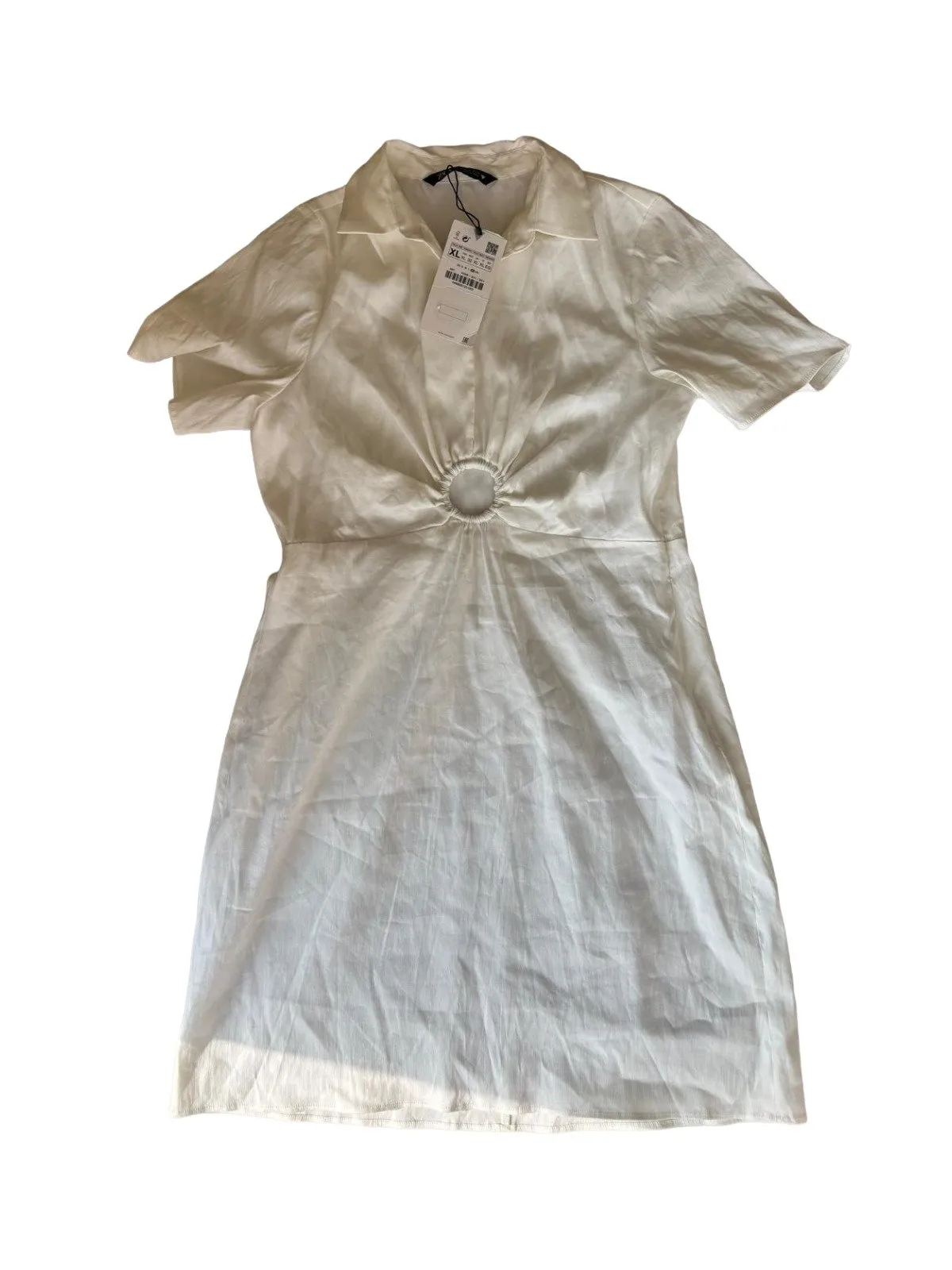 Rochie de vară Zara XL | Alb, Mini, Mânecă scurtă, Monocrom, Cu decupaje