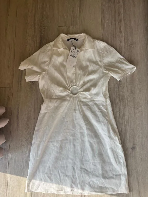 Rochie de vară Zara XL | Alb, Mini, Mânecă scurtă, Monocrom, Cu decupaje - Image 8