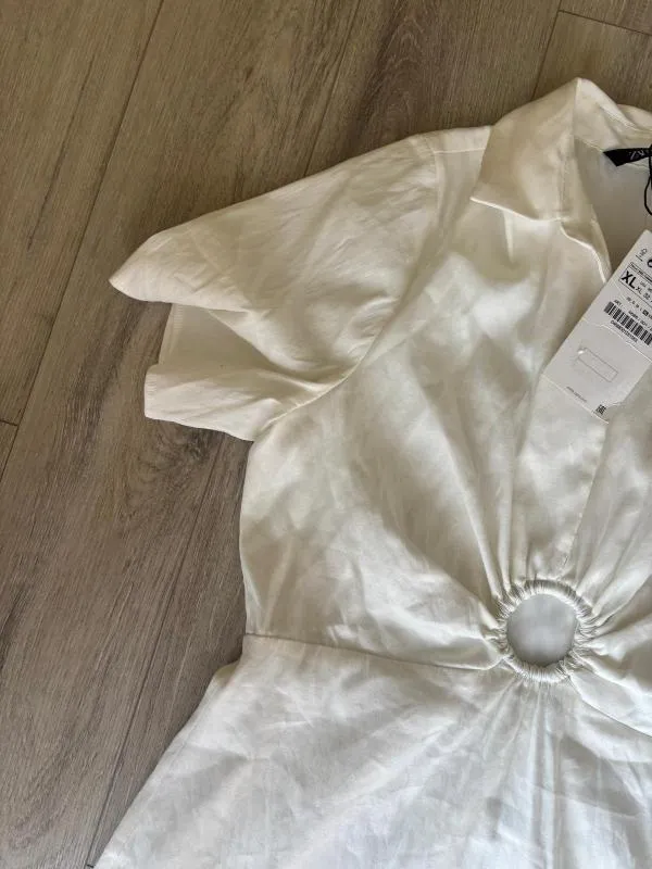 Rochie de vară Zara XL | Alb, Mini, Mânecă scurtă, Monocrom, Cu decupaje - Image 3