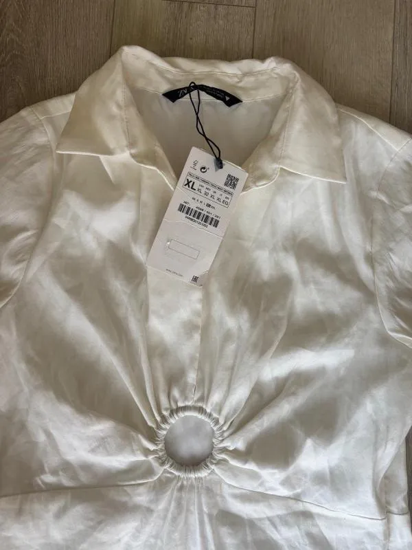 Rochie de vară Zara XL | Alb, Mini, Mânecă scurtă, Monocrom, Cu decupaje - Image 2