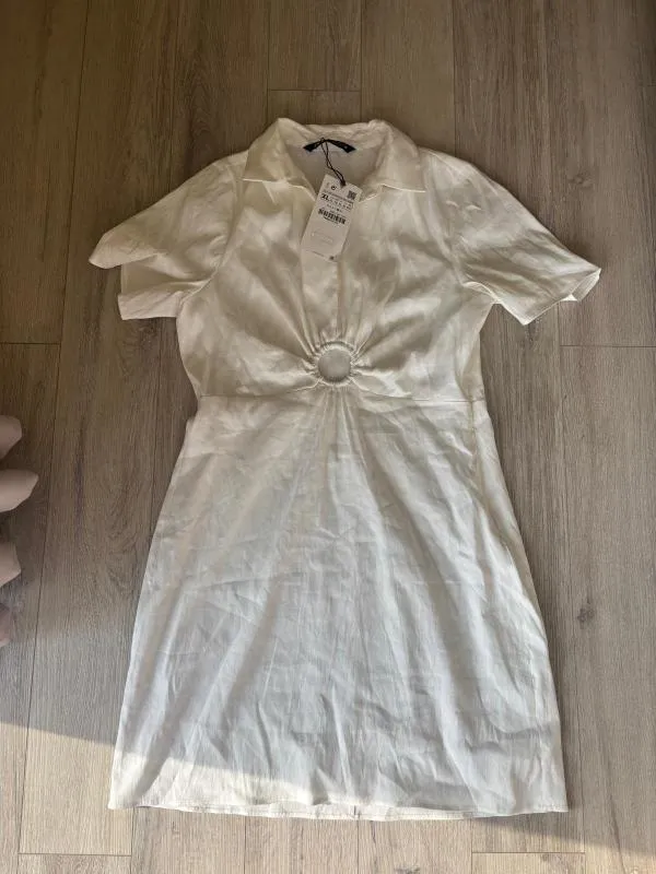 Rochie de vară Zara XL | Alb, Mini, Mânecă scurtă, Monocrom, Cu decupaje - Image 4
