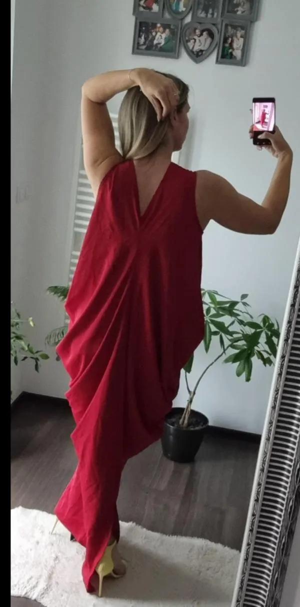 Rochie de seară Shein M | Roșu, Maxi, Fără mâneci, Monocrom, Decolteu în V - Image 3
