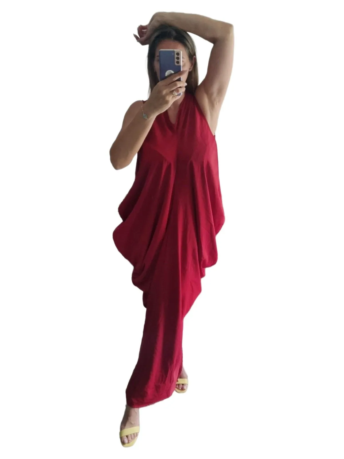Rochie de seară Shein M | Roșu, Maxi, Fără mâneci, Monocrom, Decolteu în V