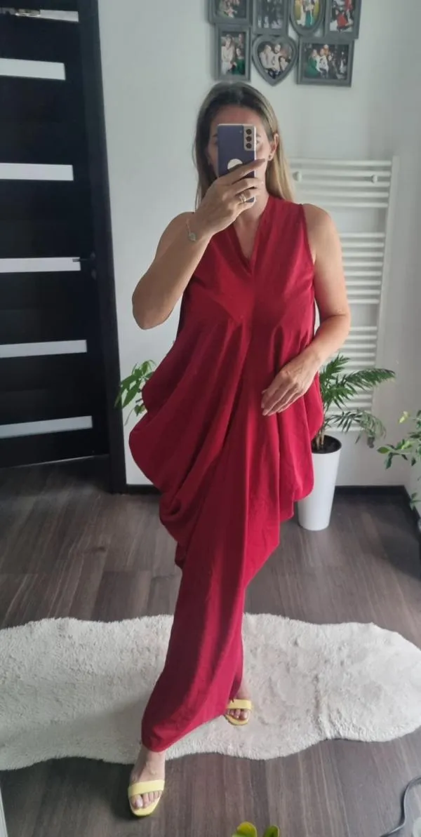 Rochie de seară Shein M | Roșu, Maxi, Fără mâneci, Monocrom, Decolteu în V - Image 2