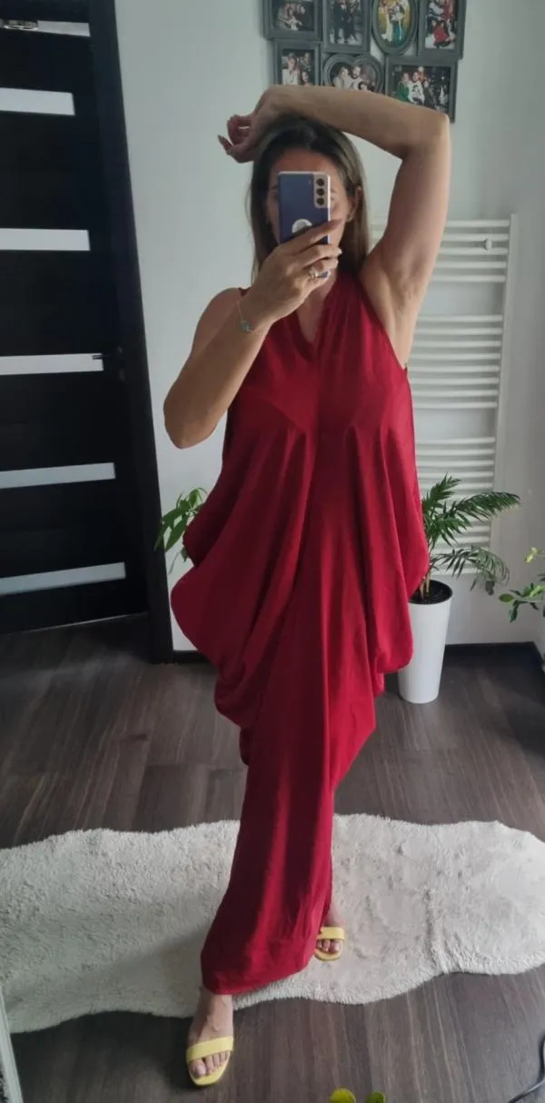 Rochie de seară Shein M | Roșu, Maxi, Fără mâneci, Monocrom, Decolteu în V - Image 7