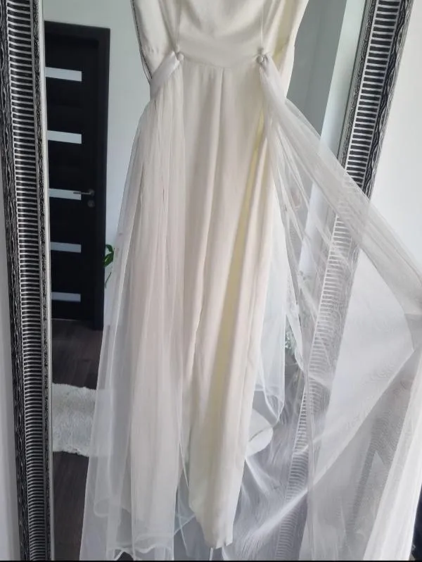 Salopetă Starlet M | Alb, Lungă, Cu umerii goi - Image 3