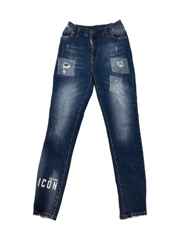 Blugi DSQUARED2 XS | Albastru, Lungi, Talie înaltă, Skinny fit, Petite, Rupți Cu tăieturi
