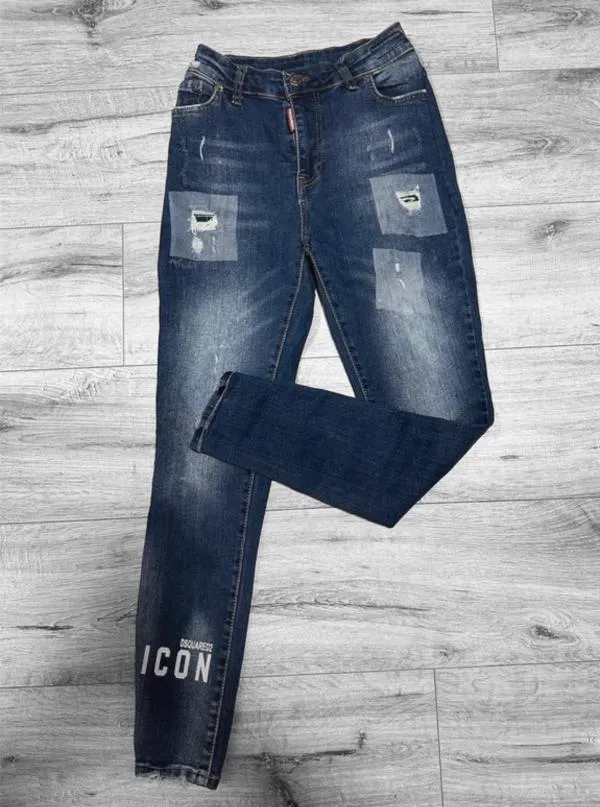 Blugi DSQUARED2 XS | Albastru, Lungi, Talie înaltă, Skinny fit, Petite, Rupți Cu tăieturi - Image 2