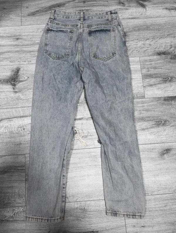 Blugi Shein XXS | Albastru, Lungi, Talie înaltă, Mom fit, Petite, Monocrom, Rupți  Cu tăieturi - Image 3