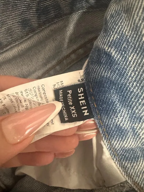 Blugi Shein XXS | Albastru, Lungi, Talie înaltă, Mom fit, Petite, Monocrom, Rupți  Cu tăieturi - Image 4