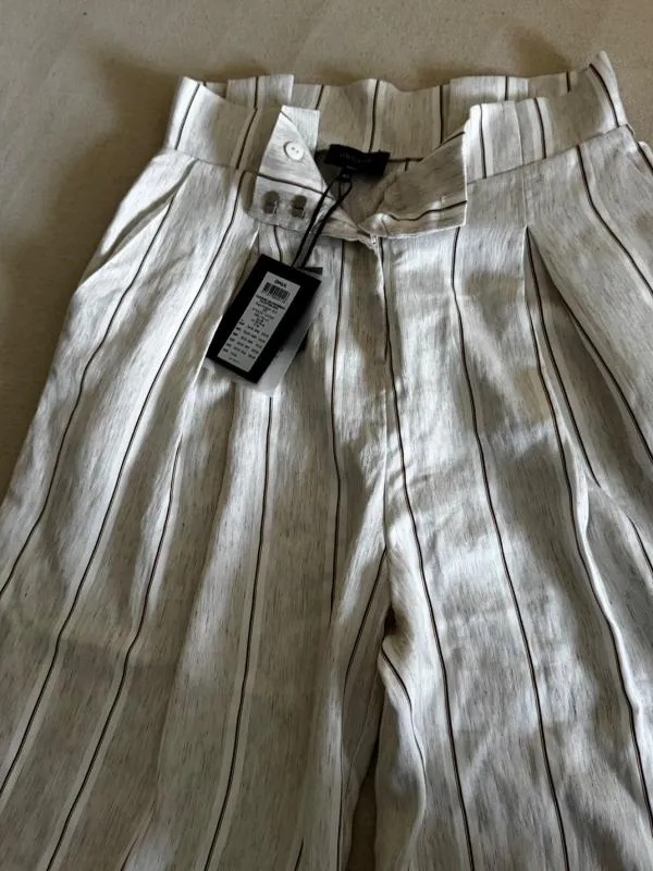 Pantaloni Only EU 40 | Bej, Trei sferturi, Talie înaltă, Wide Leg fit, Parachute, Dungi, Vâscoză - Image 5