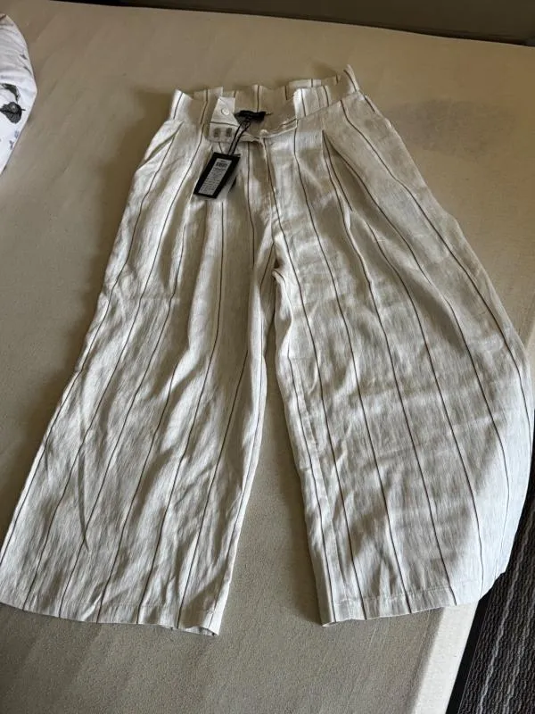 Pantaloni Only EU 40 | Bej, Trei sferturi, Talie înaltă, Wide Leg fit, Parachute, Dungi, Vâscoză - Image 7