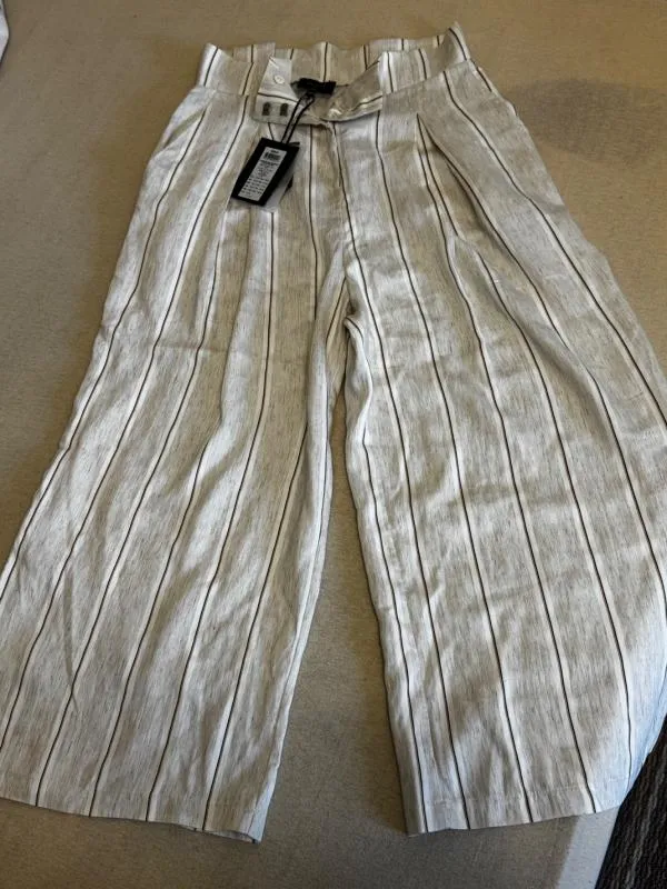 Pantaloni Only EU 40 | Bej, Trei sferturi, Talie înaltă, Wide Leg fit, Parachute, Dungi, Vâscoză - Image 2