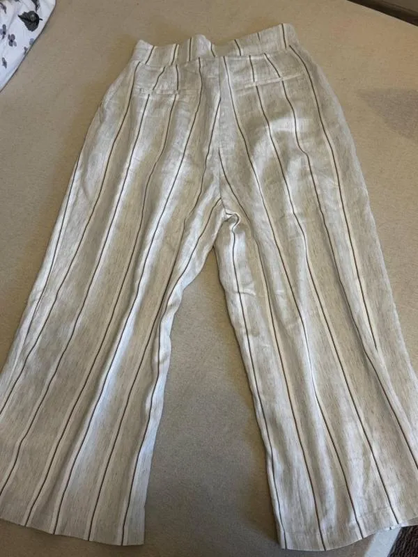 Pantaloni Only EU 40 | Bej, Trei sferturi, Talie înaltă, Wide Leg fit, Parachute, Dungi, Vâscoză - Image 3