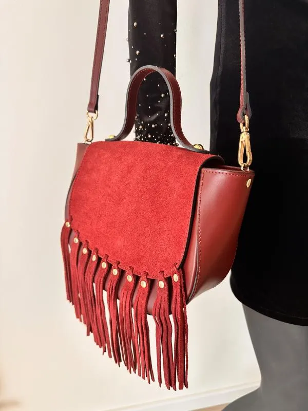 Geantă de mână | Burgundy, Piele naturală - Image 3