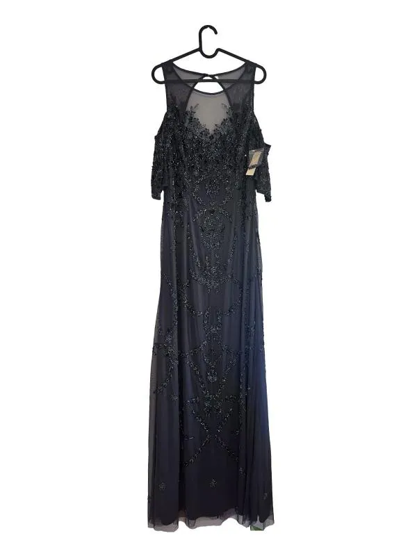 Rochie de seară Adrianna Papell M | Negru, Maxi, Mânecă scurtă, Monocrom, Paiete