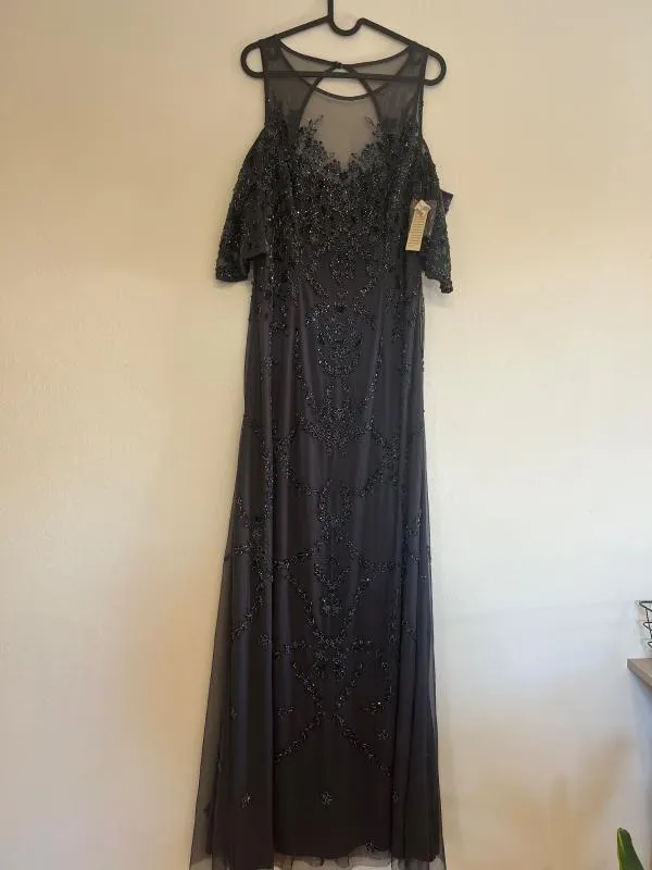 Rochie de seară Adrianna Papell M | Negru, Maxi, Mânecă scurtă, Monocrom, Paiete - Image 7