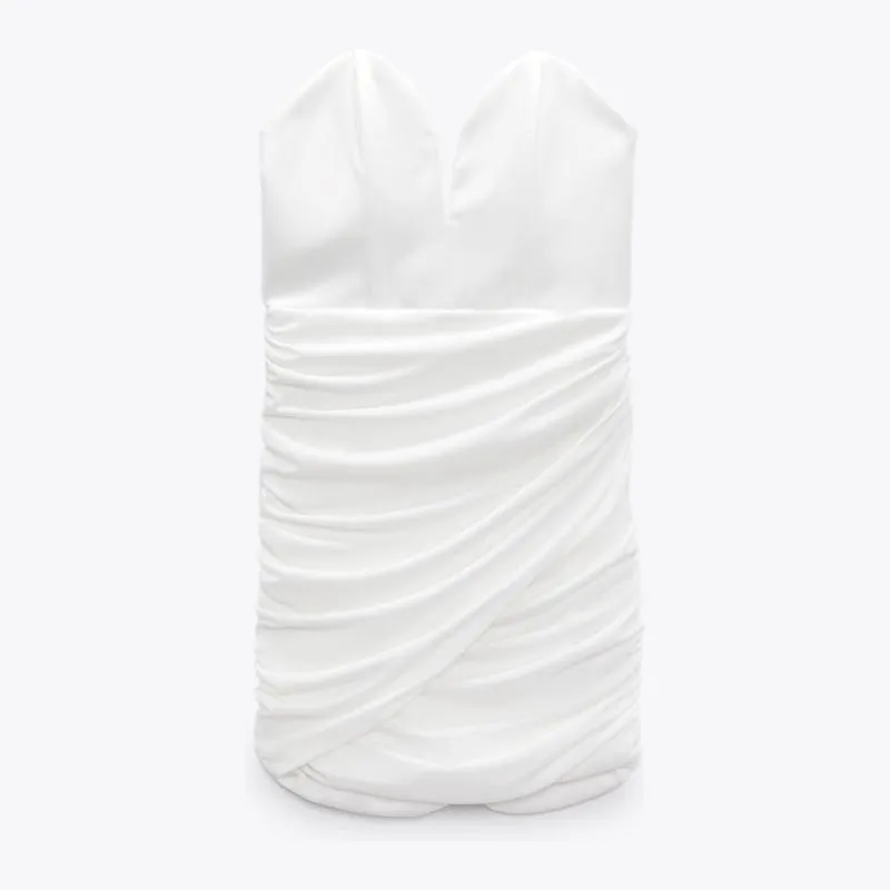 Rochie mulată Zara XL | Alb, Mini, Cu umerii goi, Monocrom, Drapat - Image 4