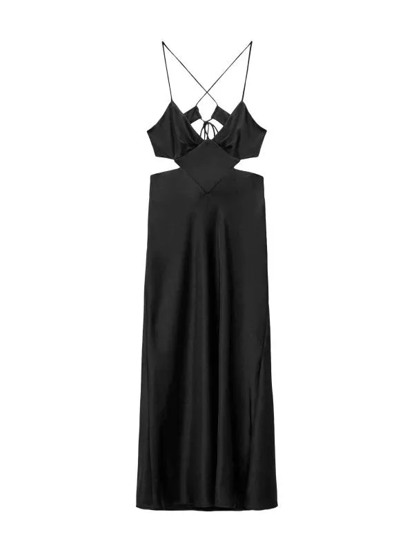Rochie de vară Zara XL | Negru, Maxi, Bretele subțiri, Monocrom, Cu decupaje