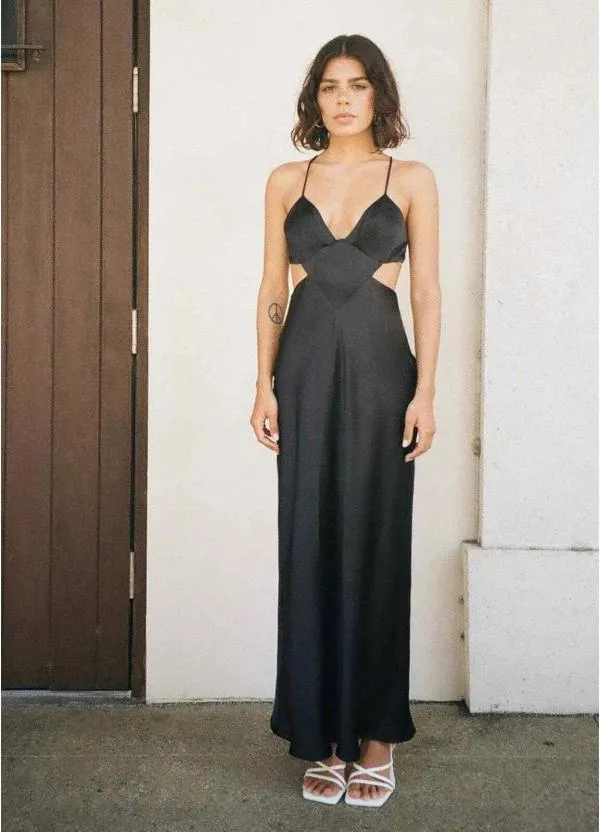 Rochie de vară Zara XL | Negru, Maxi, Bretele subțiri, Monocrom, Cu decupaje - Image 2