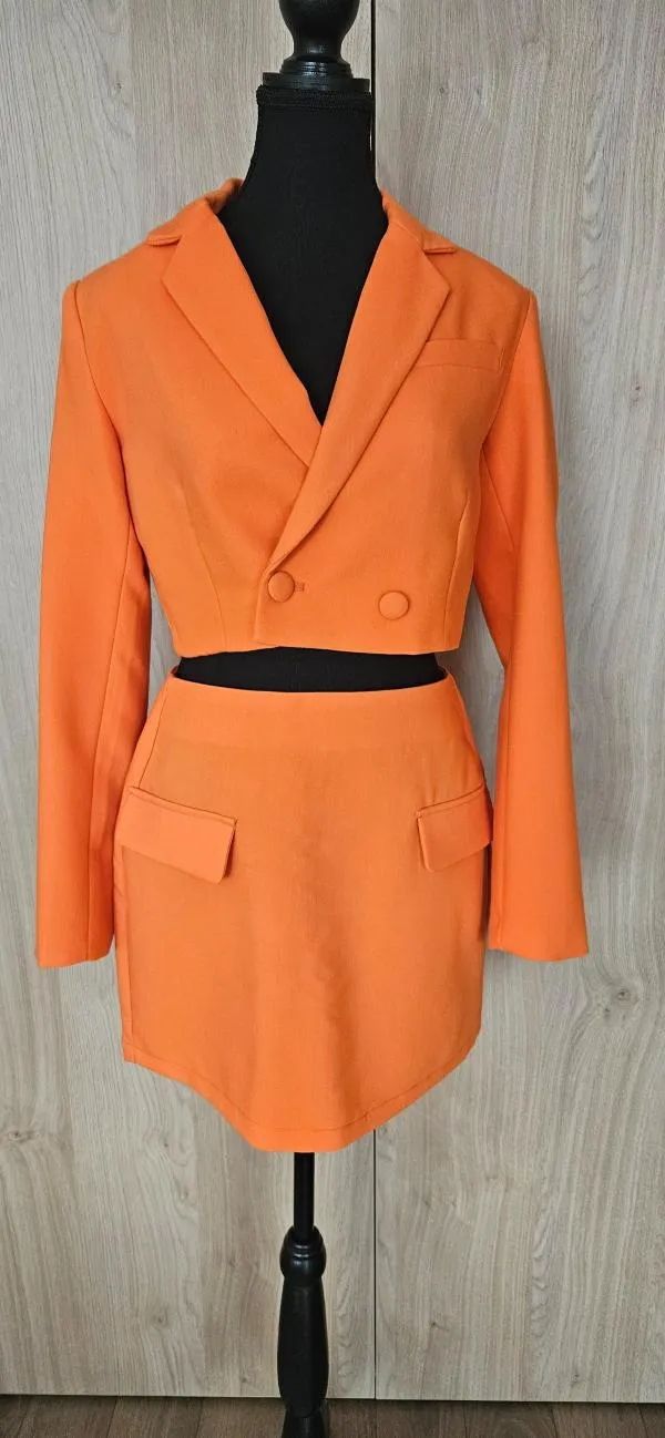 Costum cu sacou și fustă AMISU S | Portocaliu - Image 6