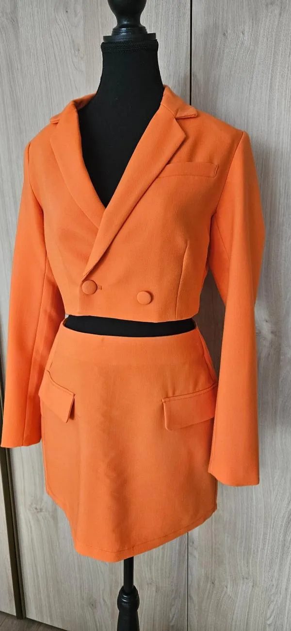 Costum cu sacou și fustă AMISU S | Portocaliu - Image 2